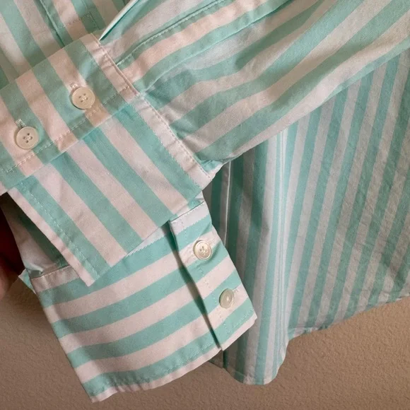 AYR Womens The Deep End Mint Green Striped Button Up Shirt Top - Picture 5 of 16